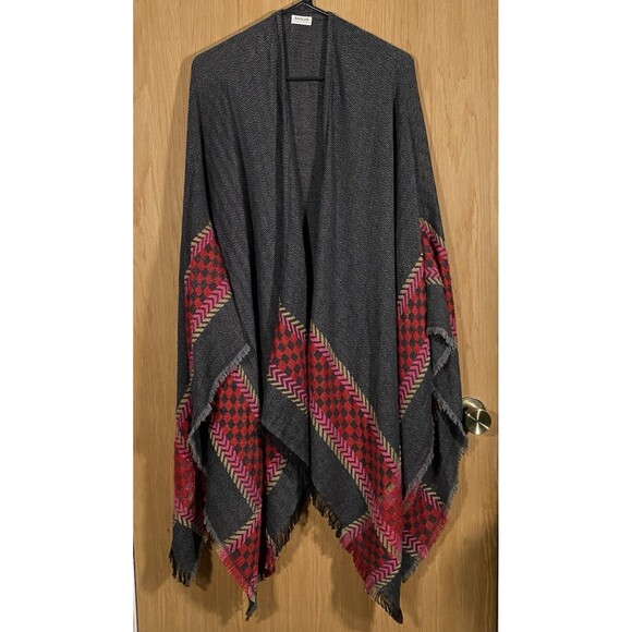 Saachi Anthropologie Kimono Open Front Flowy Herringbone Checkered Cotton Wool - Picture 1 of 5